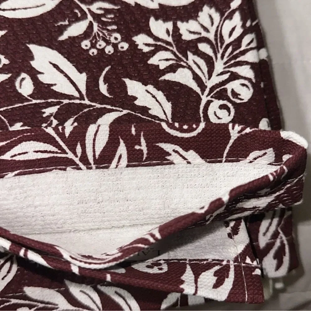 LRL Burgundy White Ivory Plaid Berry Terrycloth Cotton Dish Kitchen Towels